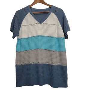 Womens Knit Blue Gray Sweater Short Sleeve Top 2XL